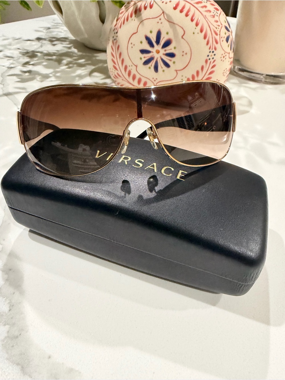 Versace Gold Frame Brown Gradient Shield Sunglasses